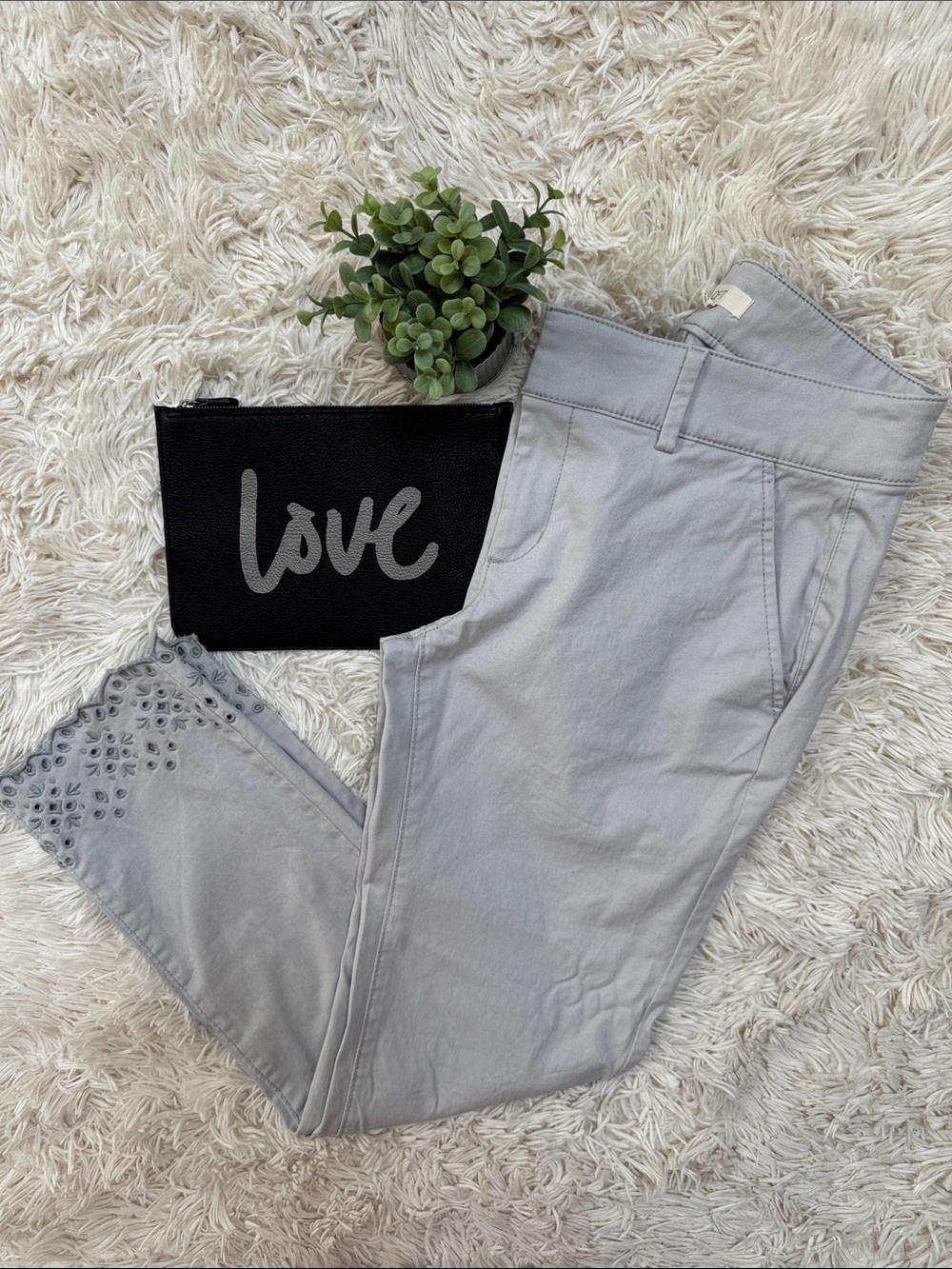 Loft Cropped Chinos with Embroidered Hem 💗 Light Gray